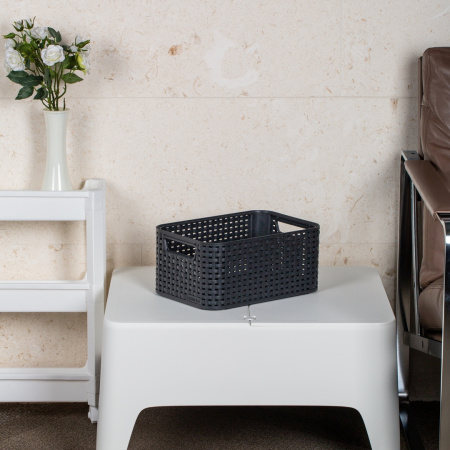 Корзина RATTAN STYLE BOX S + крышка тёмно-серая