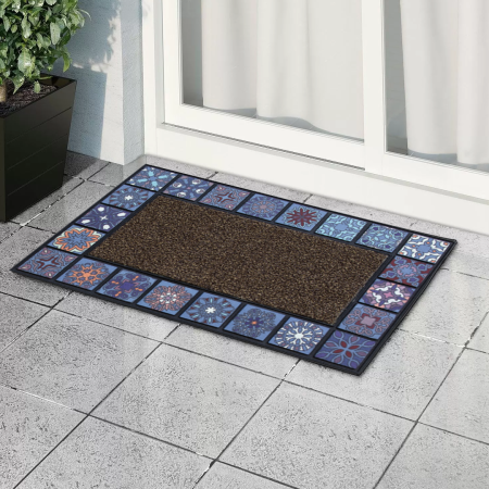 Коврик придверный MOSAIC QUADRO синий 76x45см
