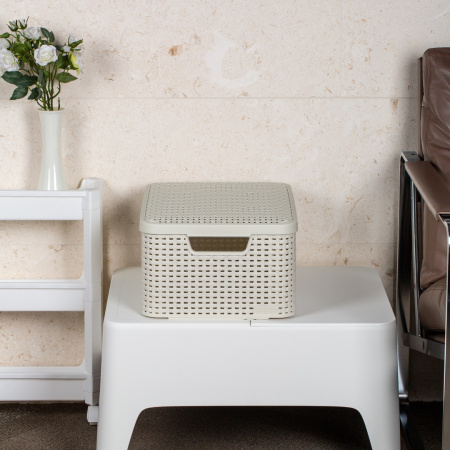 Корзина RATTAN STYLE BOX M + крышка кремовая
