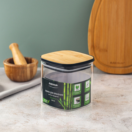 Банка из боросиликатного стекла для хранения сыпучих продуктов квадратная BAMBOO 650мл