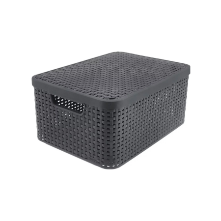 Корзина RATTAN STYLE BOX S + крышка тёмно-серая
